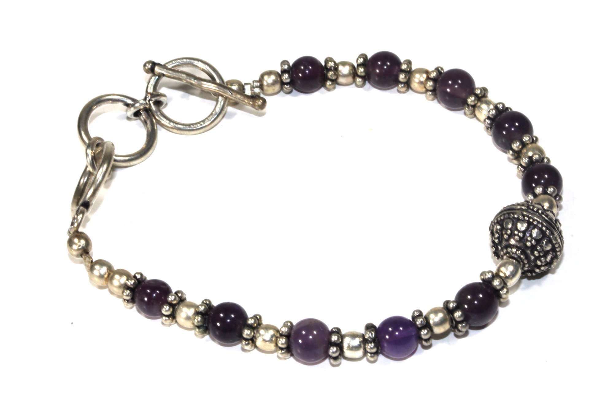 Regal Purple Beads & Charm Bracelet-0