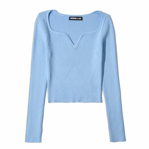 Sexy V Neck Cropped Sweaters Women's Long Sleeve Autumn Winter Knitted