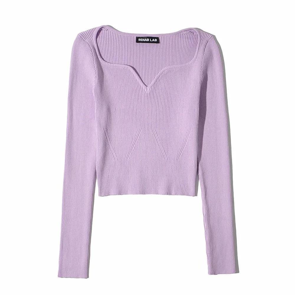 Sexy V Neck Cropped Sweaters Women's Long Sleeve Autumn Winter Knitted