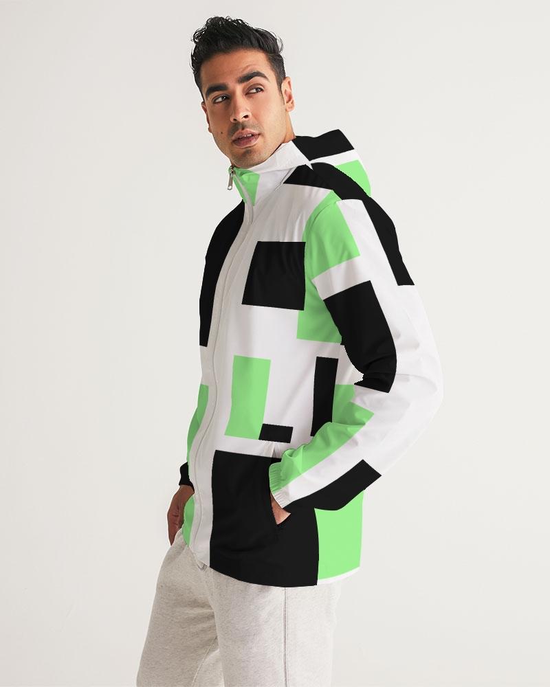 Mens Windbreaker - Hooded / Green Tricolor