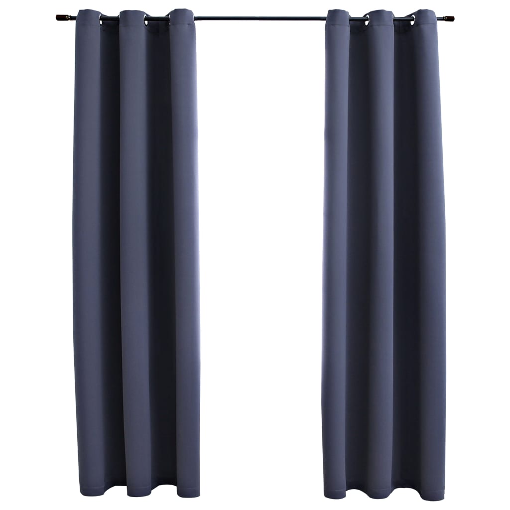 Blackout Curtains with Rings 2 pcs Black 37"x63" Fabric