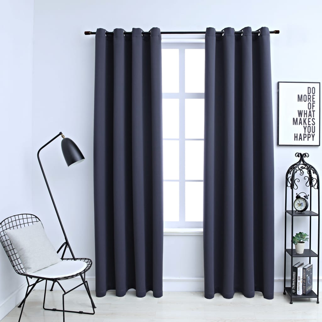 Blackout Curtains with Rings 2 pcs Black 37"x63" Fabric