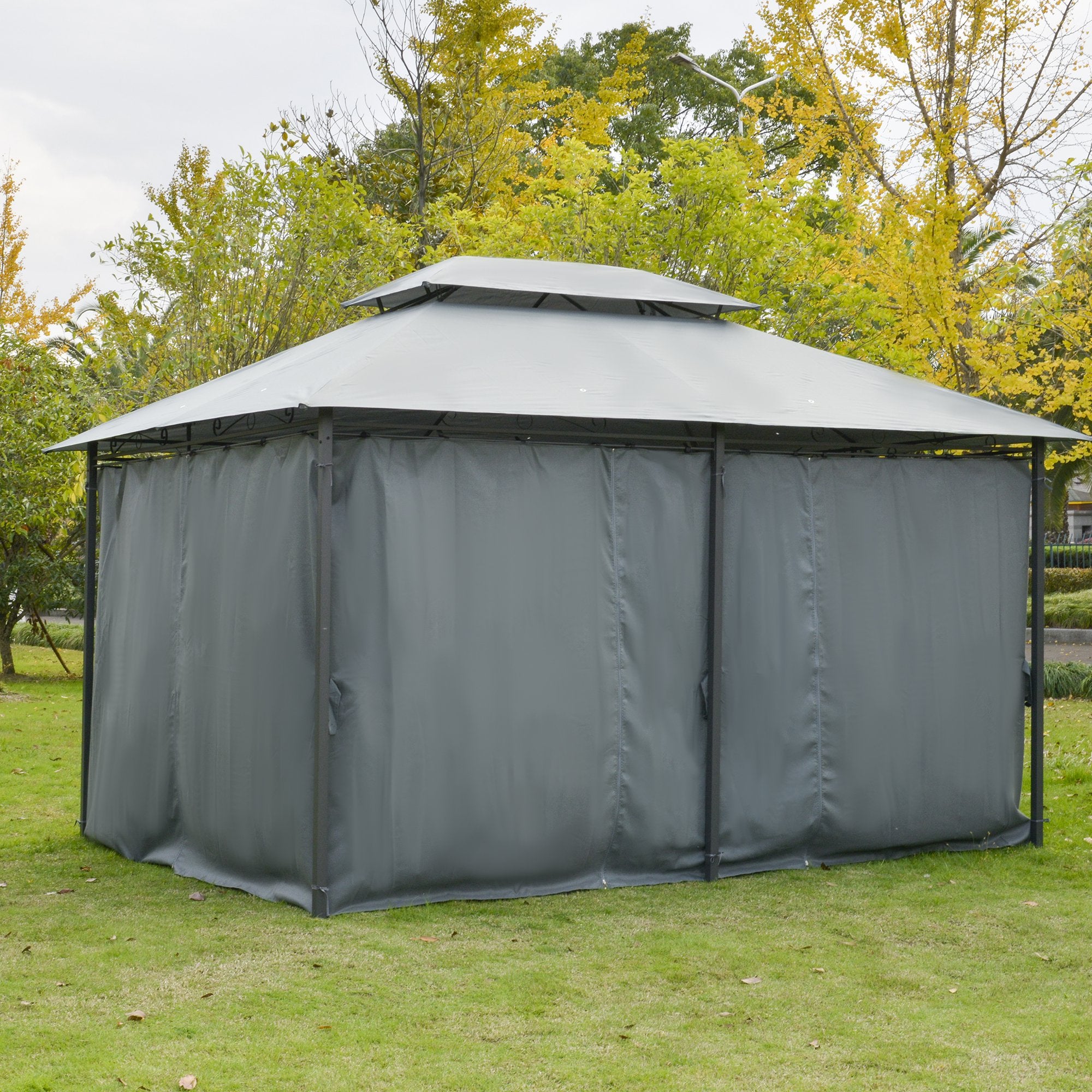 Outsunny 10' x 13' Outdoor Soft Top Gazebo with Curtains  2-Tier Steel