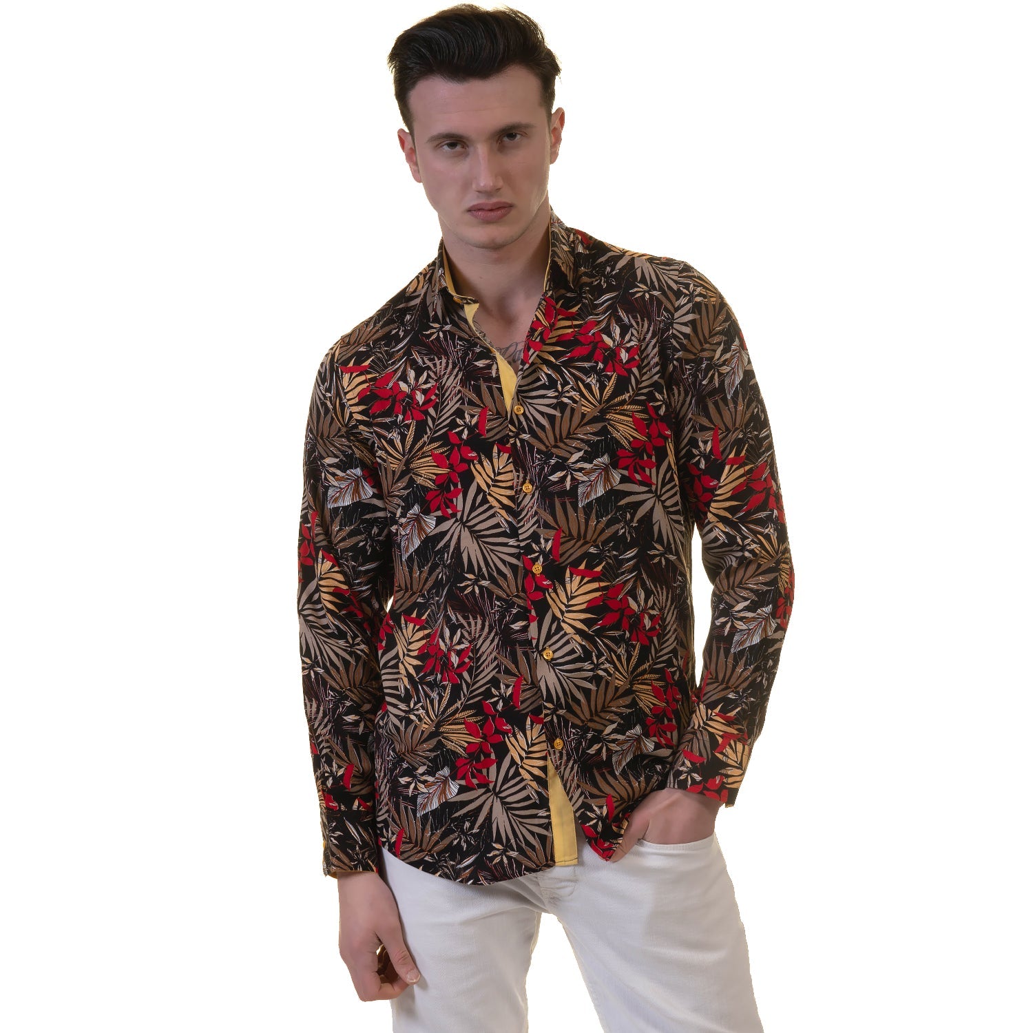 Floral Mens Slim Fit Designer Dress Shirt - tailored Cotton Shirts for