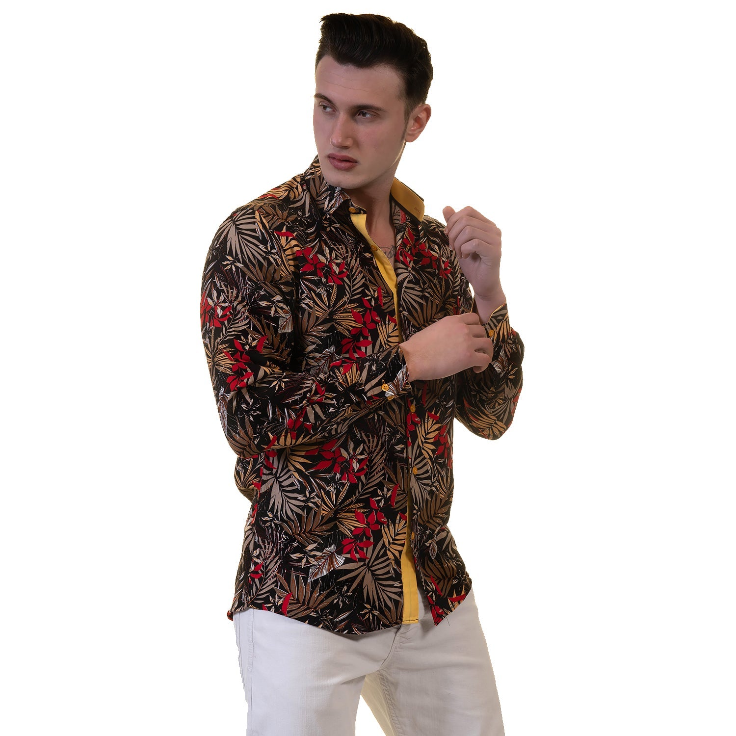 Floral Mens Slim Fit Designer Dress Shirt - tailored Cotton Shirts for