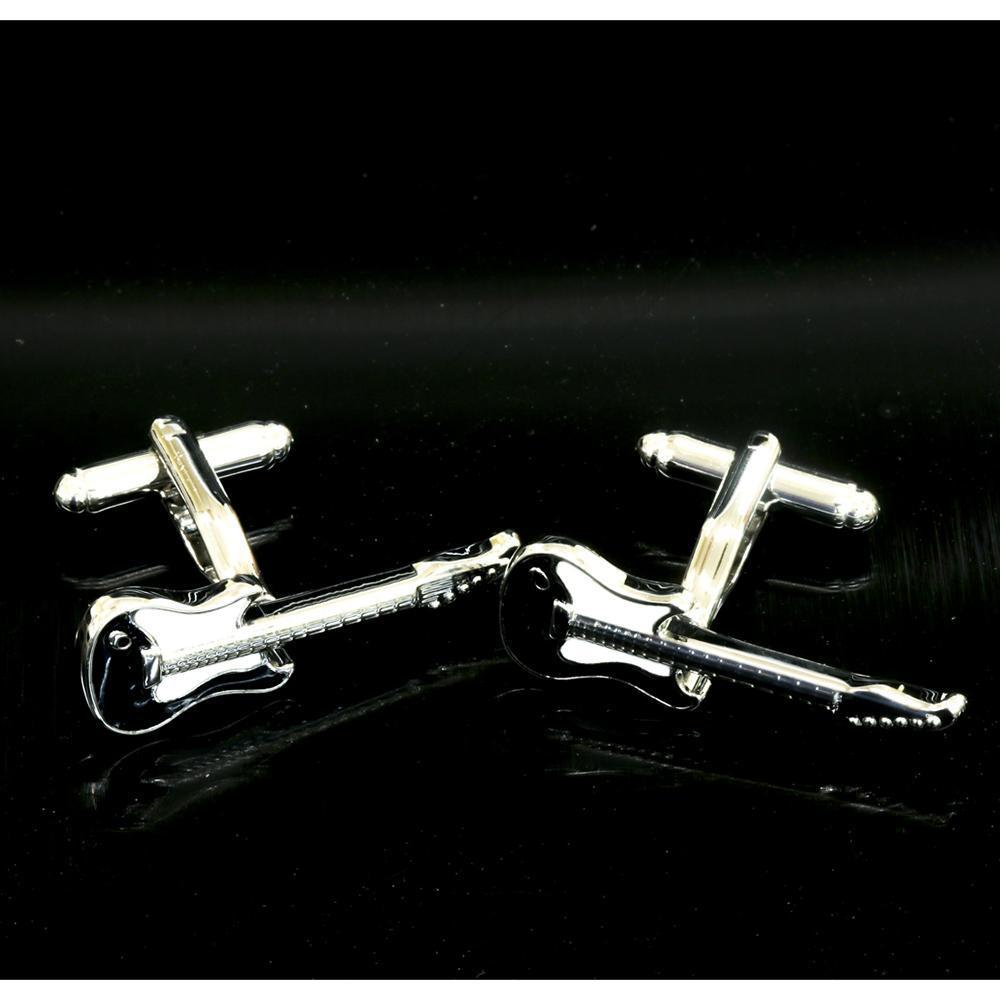 Black and White Mens Stainless Steel Guitars Cufflinks for Shirt with