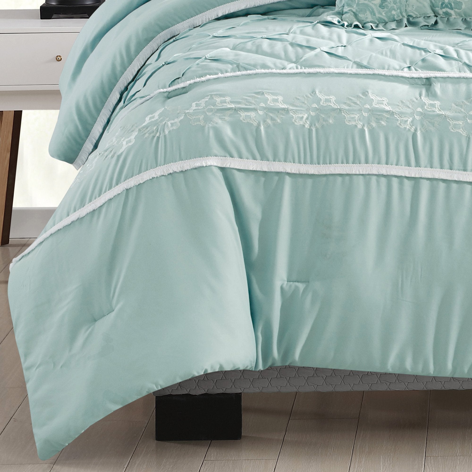 Ultra Soft Ruffle Baby Blue Pleated Comforter - 7 Piece Set