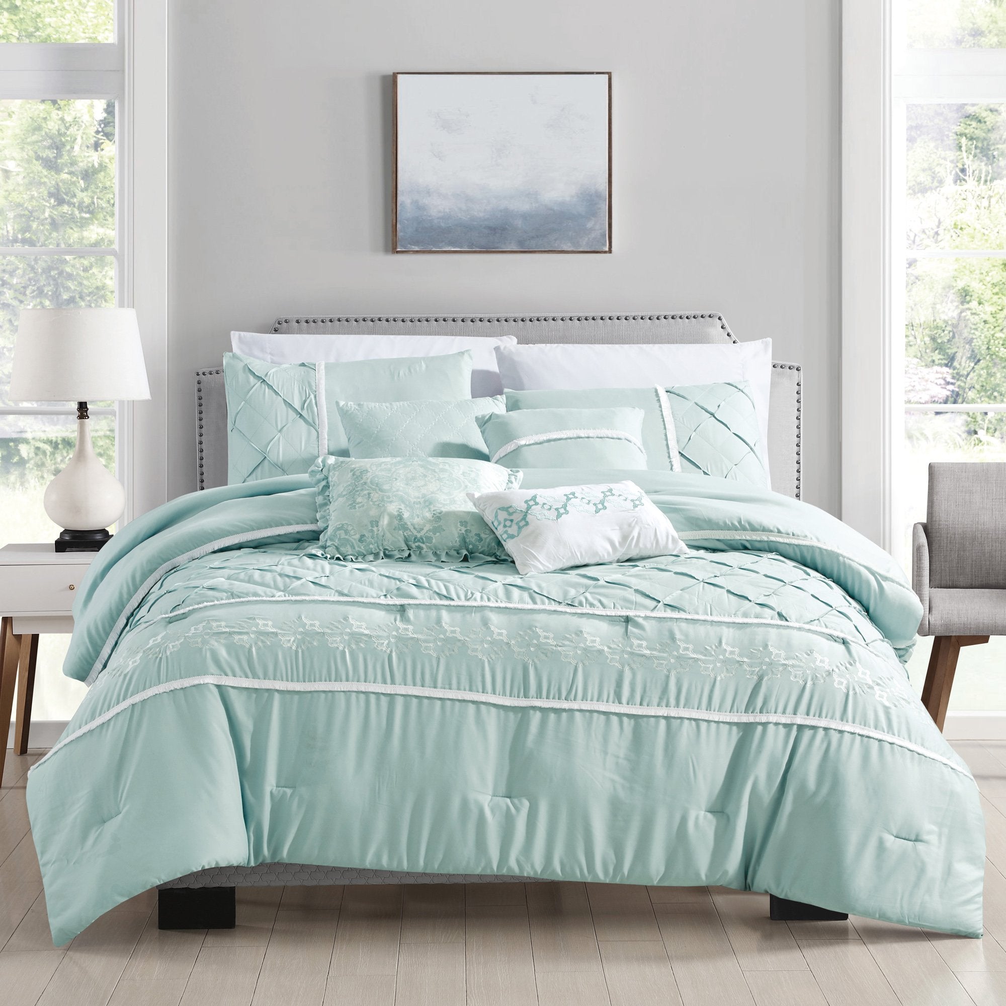 Ultra Soft Ruffle Baby Blue Pleated Comforter - 7 Piece Set