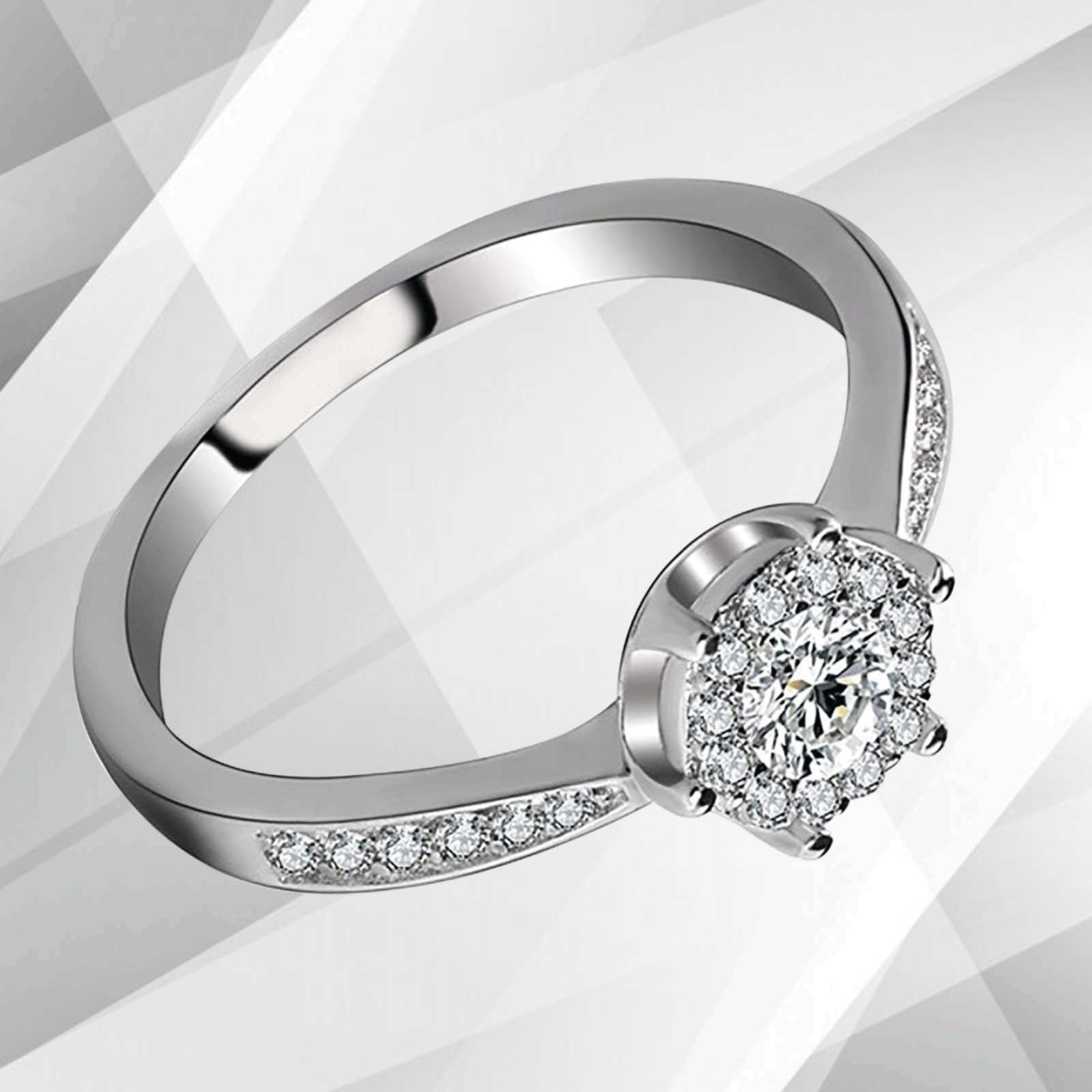 1.68Ct Round-Cut 28 CZ Diamonds Halo Bridal Engagement Ring 18K White