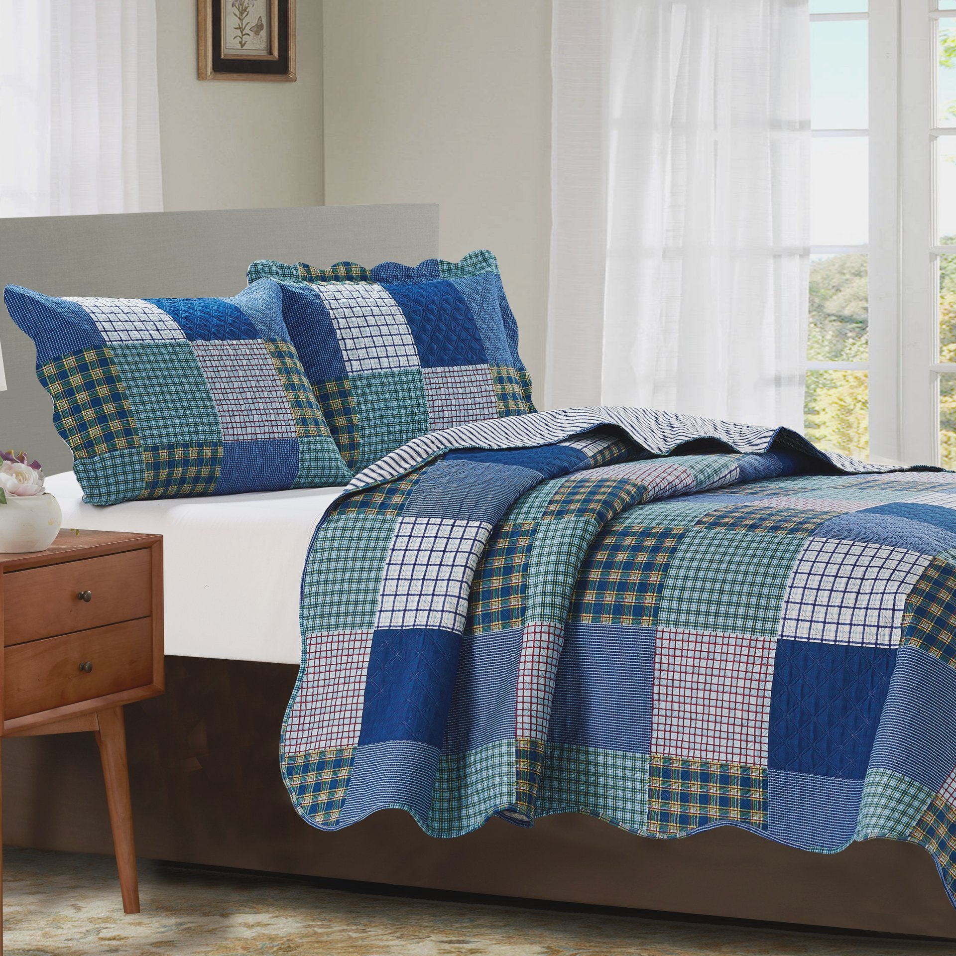 Suzy 3 Piece Quilt Set - Blue