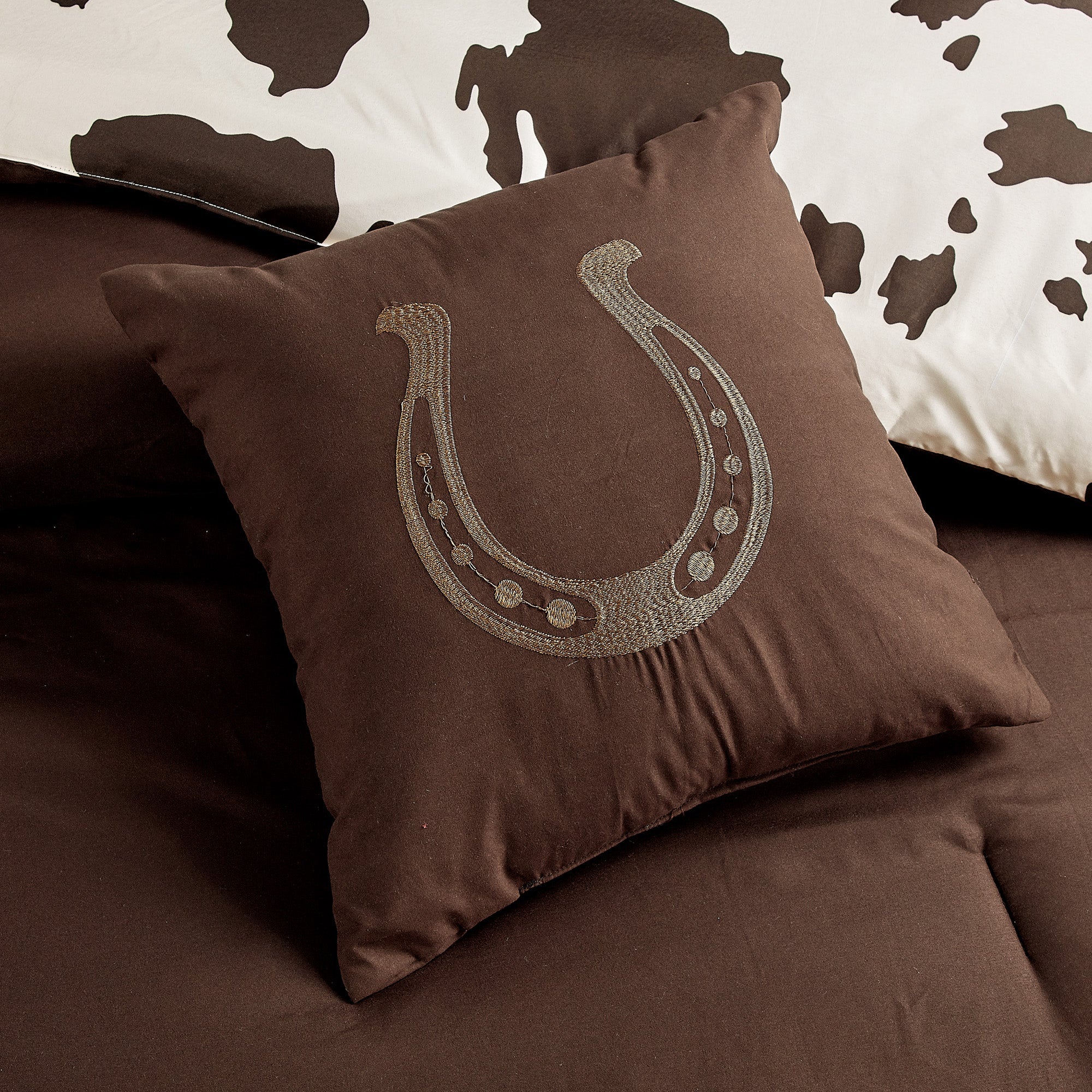 Reversible Cowhide Lovers Brown Horseshoe Comforter Set - 7 Piece Set