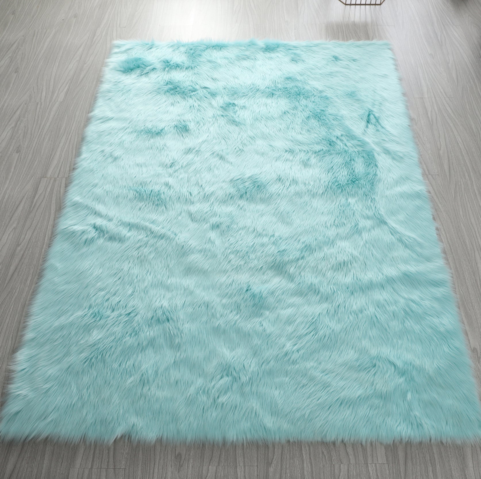 Cozy Ultra Soft Fluffy Faux Fur Turquoise Area Rug