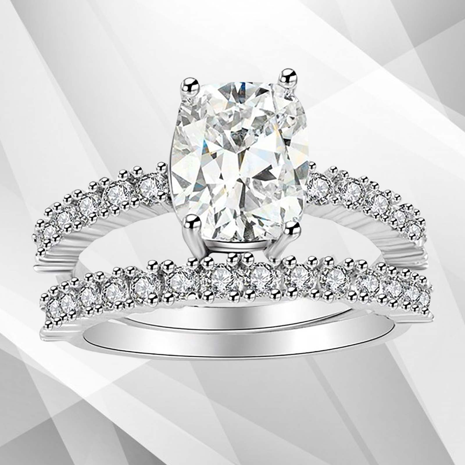 2.88Ct Diamond Solitaire Bridal Engagement Double Ring Set 18Ct White