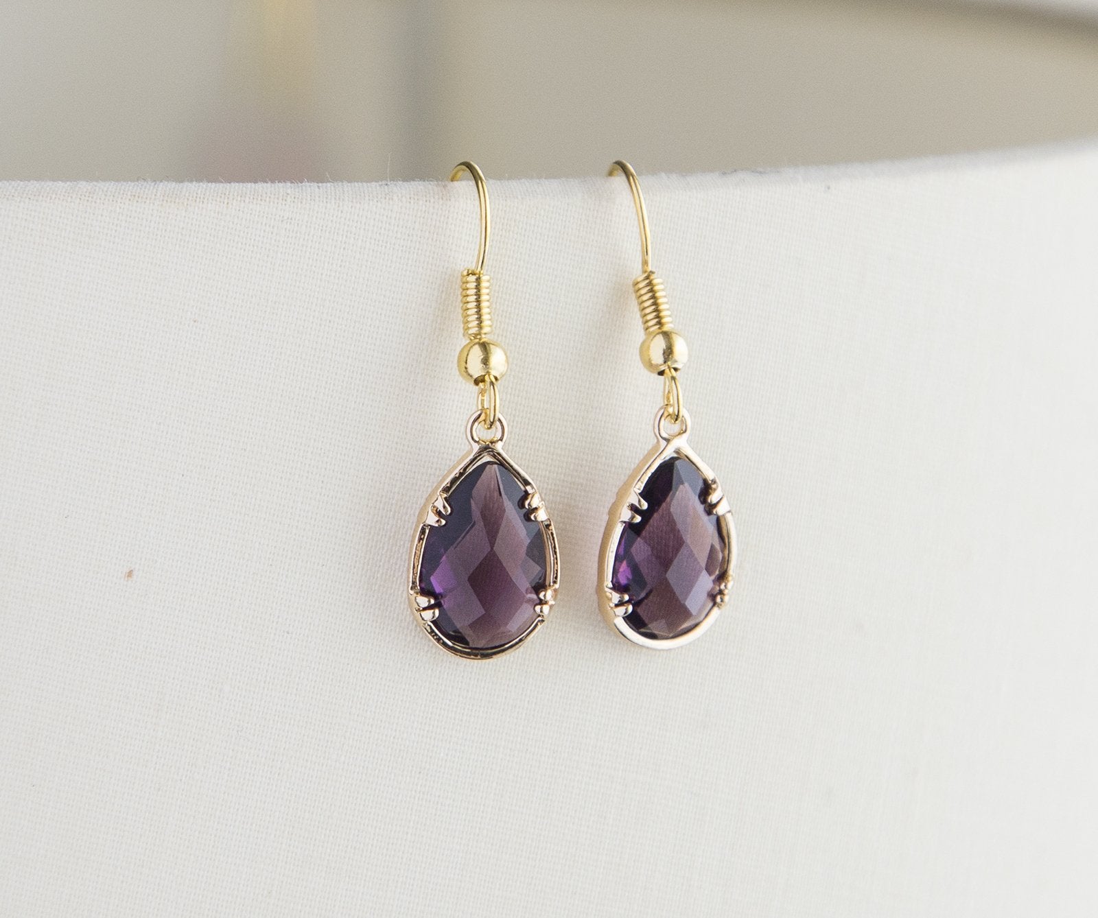 Birthstone Gold Plated Earrings, Faceted Birthday Gift Earrings for