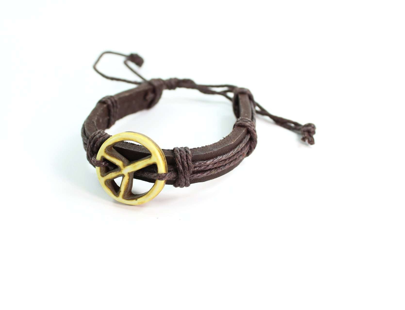 Peace Symbol Leather Bracelet-0