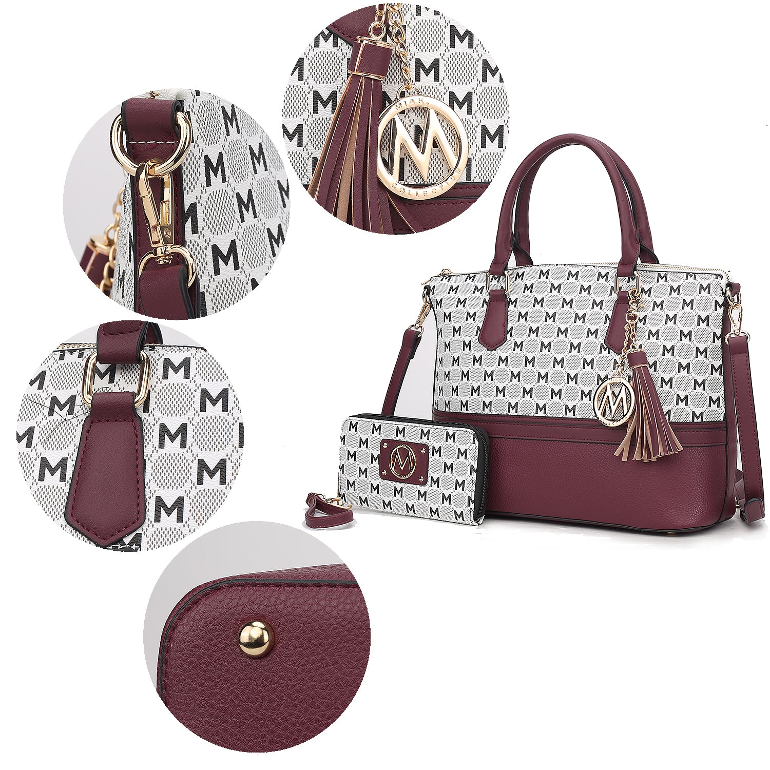 Saylor Circular M Emblem Print Women Tote Bag with matching Wristlet