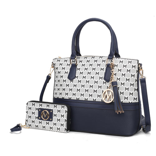 Saylor Circular M Emblem Print Women Tote Bag with matching Wristlet