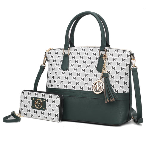 Saylor Circular M Emblem Print Women Tote Bag with matching Wristlet