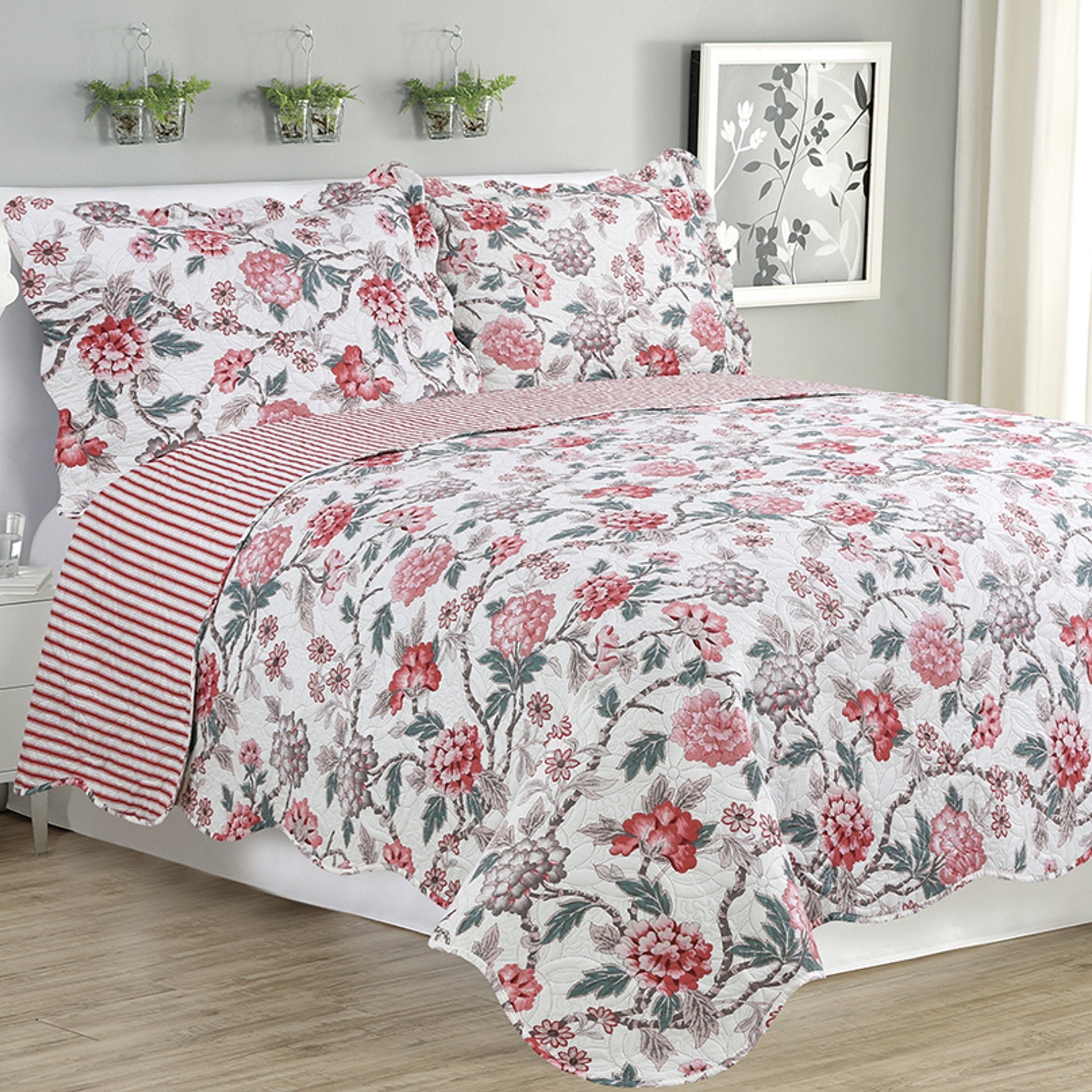 Melissa - 3 Piece Quilt Set - Multi Color Rose