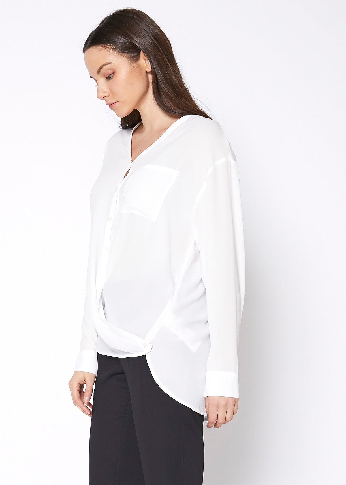 V-Neck Wrap Hem Blouse