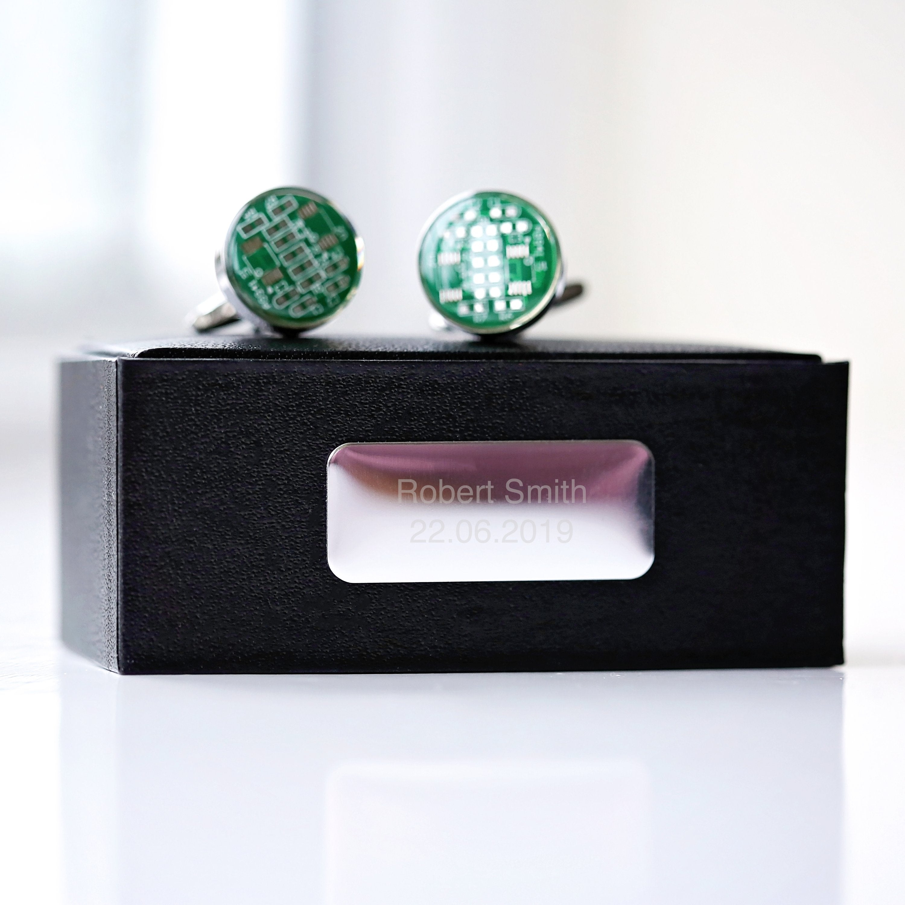 Real Circuit board Cufflinks + Engraved Box