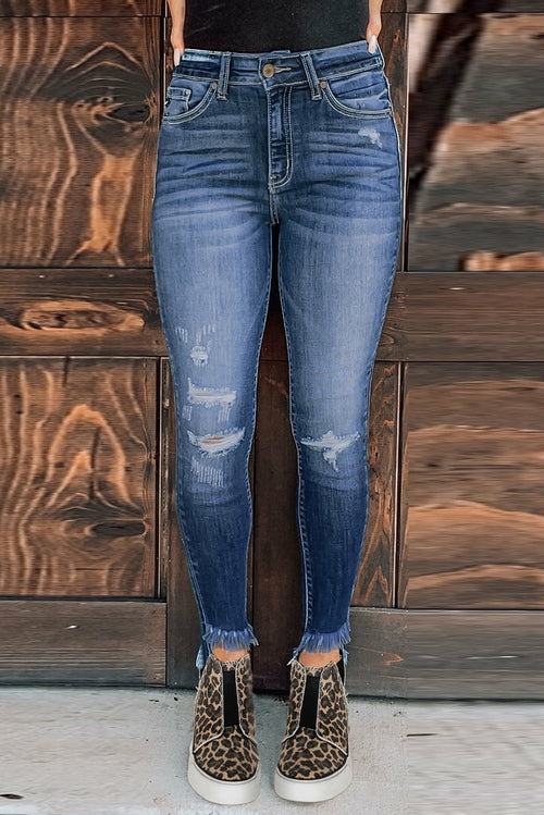 High Rise Distressed Skinny Jeans