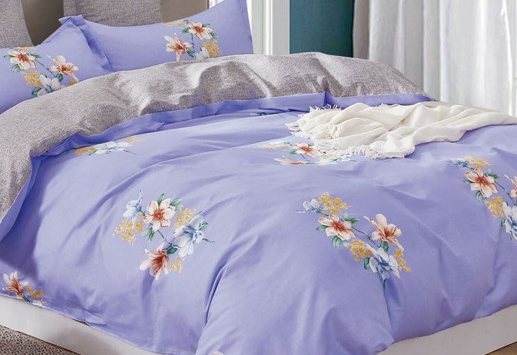 Kaufman Lily Purple Floral 100% Cotton Reversible Comforter Set