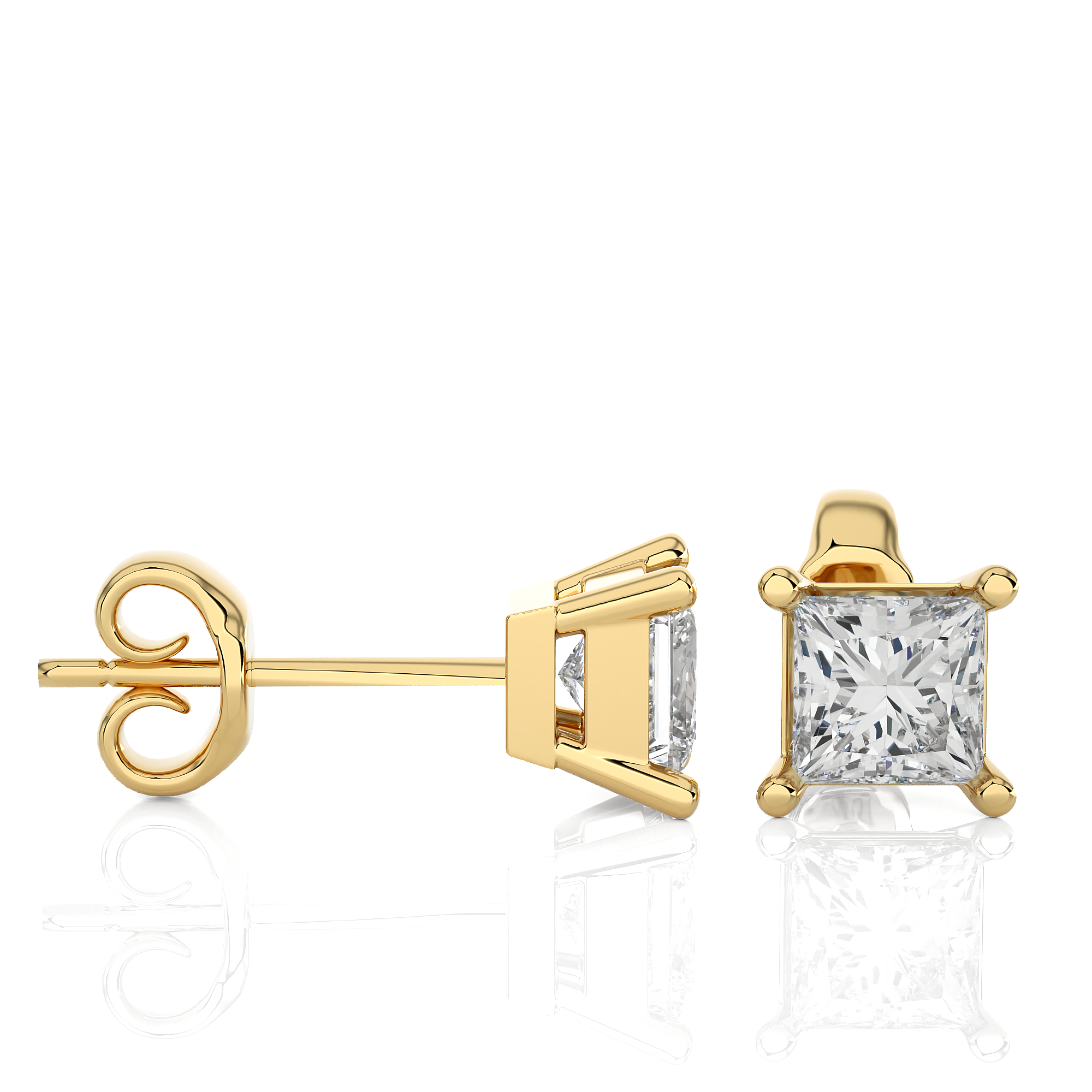 Yellow Gold Moissanite Single Solitaire Princess Earring – WE0074