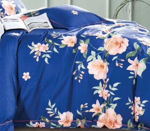 Elizabeth Blue Floral 100% Cotton Reversible Comforter Set