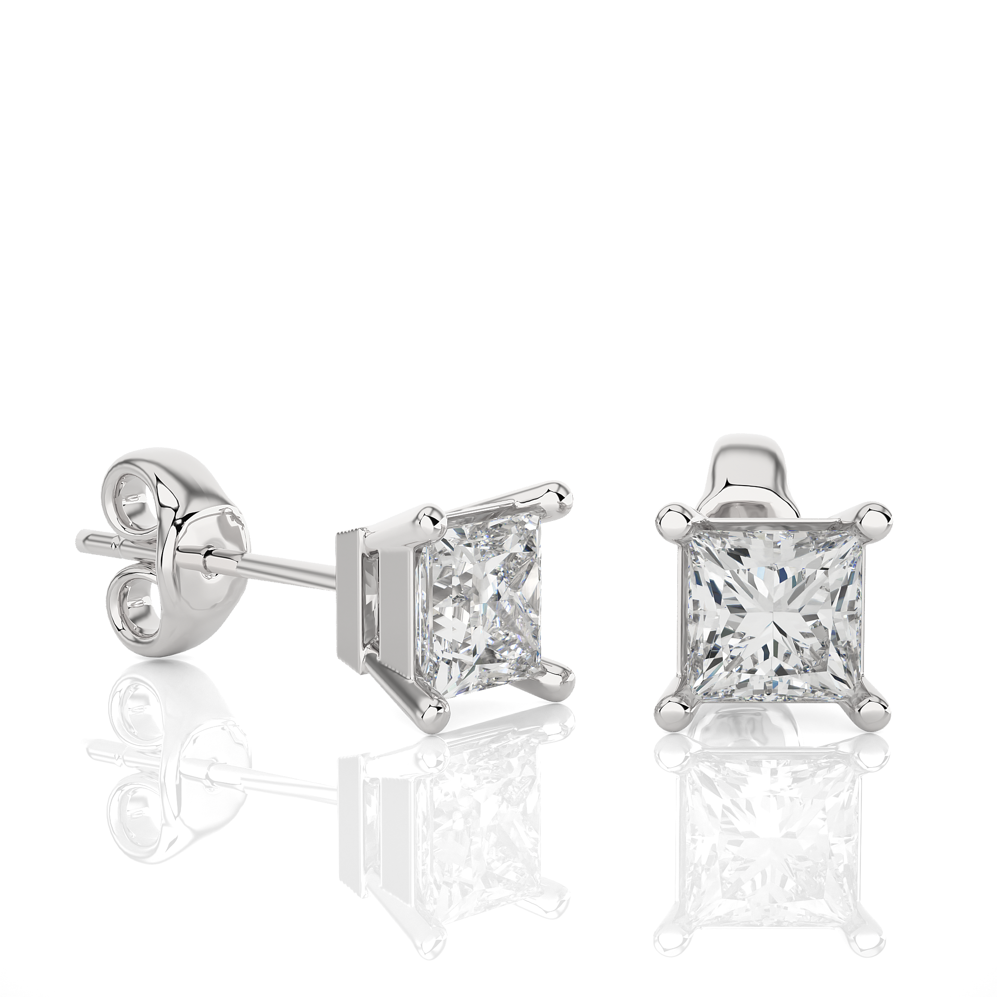 White Gold Moissanite Single Solitaire Princess Earring – WE0074