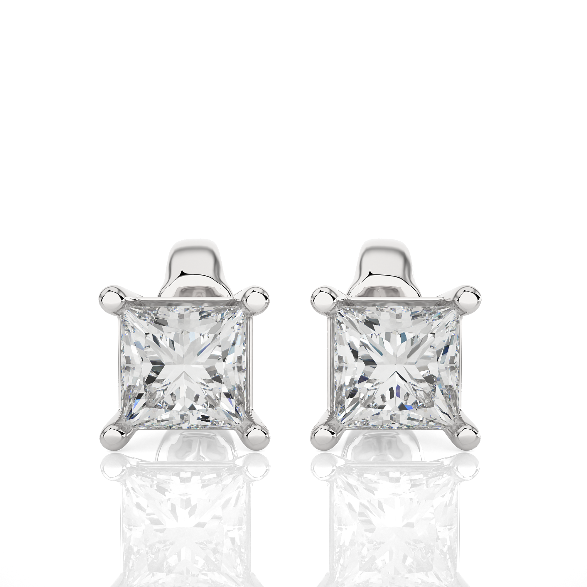 White Gold Moissanite Single Solitaire Princess Earring – WE0074