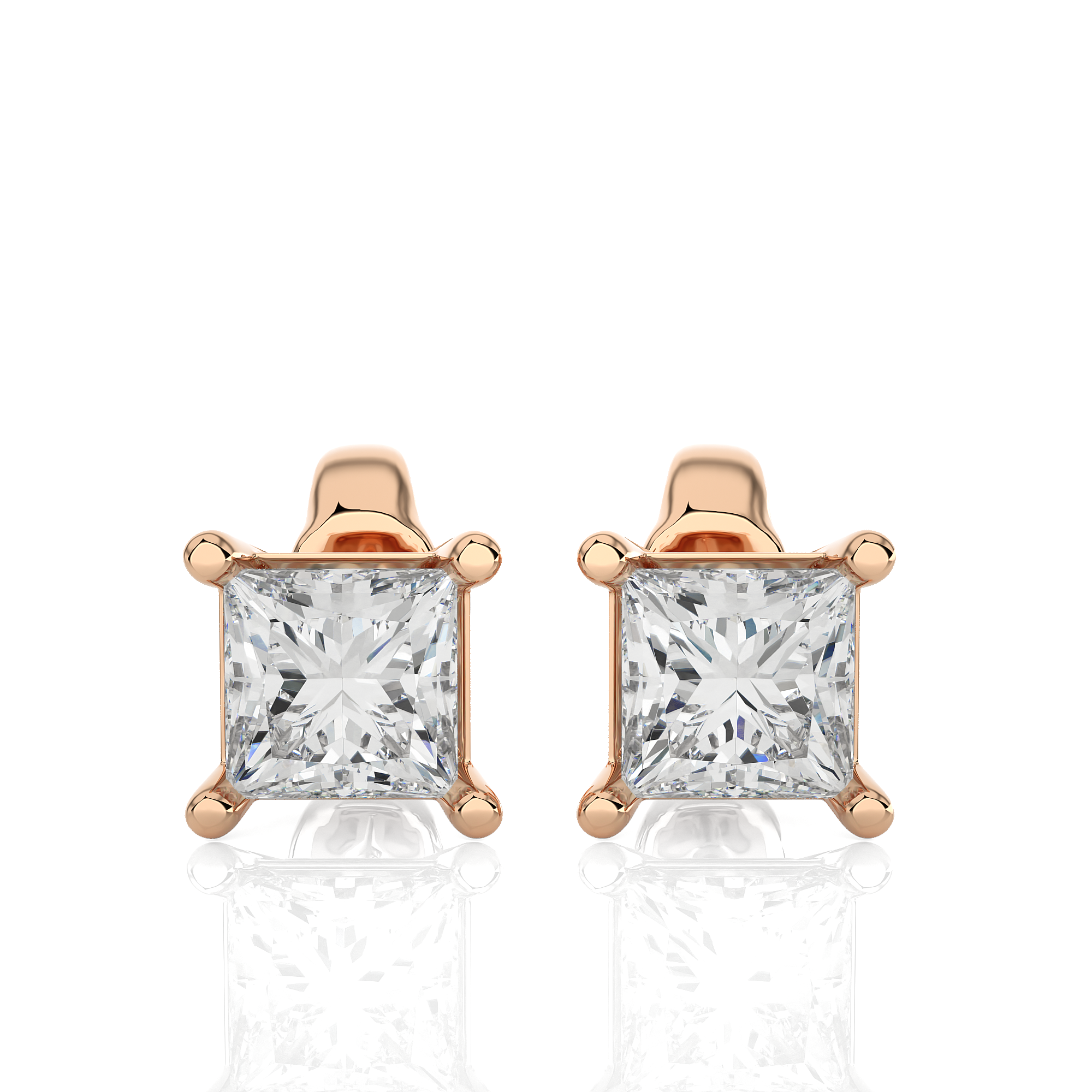 Rose Gold Moissanite Single Solitaire Princess Earring – WE0074