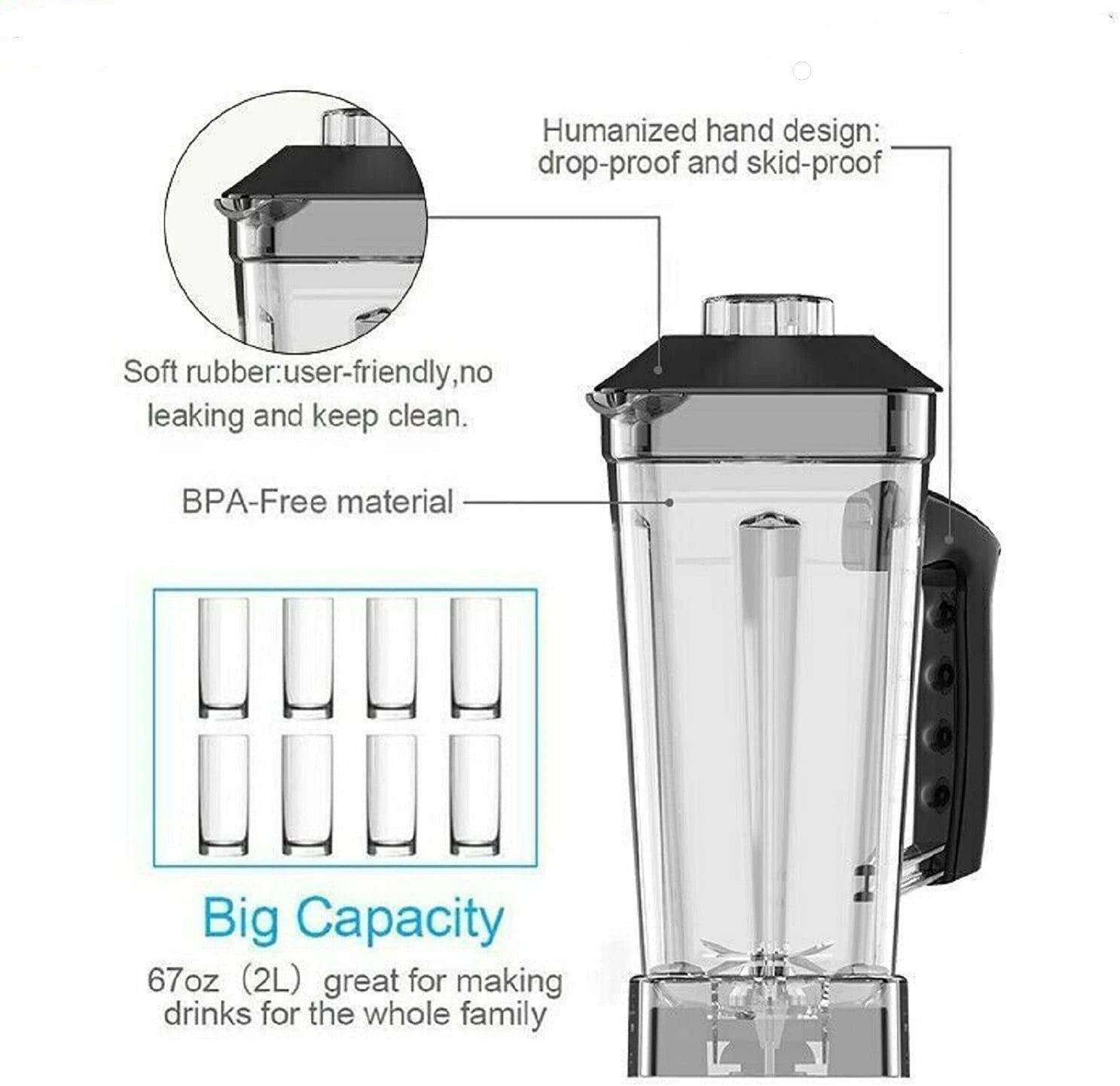 2L Countertop Blender 2000W Fruit Smoothie Blender