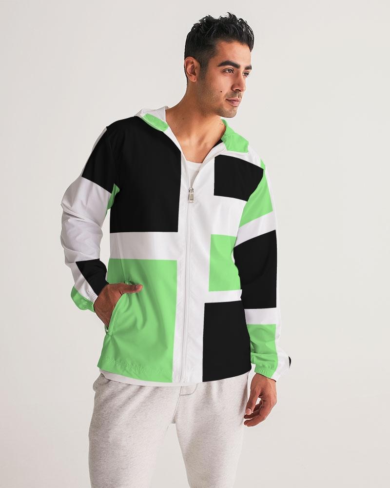 Mens Windbreaker - Hooded / Green Tricolor