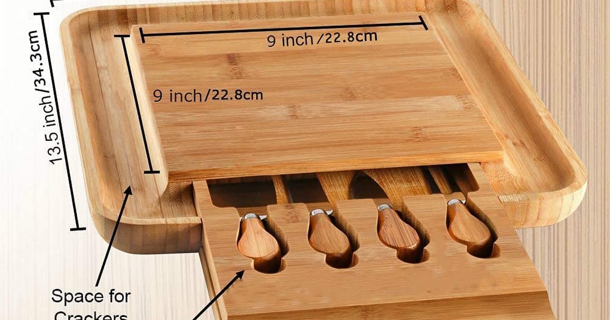 VIKUS Bamboo Cheese Board Set with Cutlery in Slide-Out Drawer