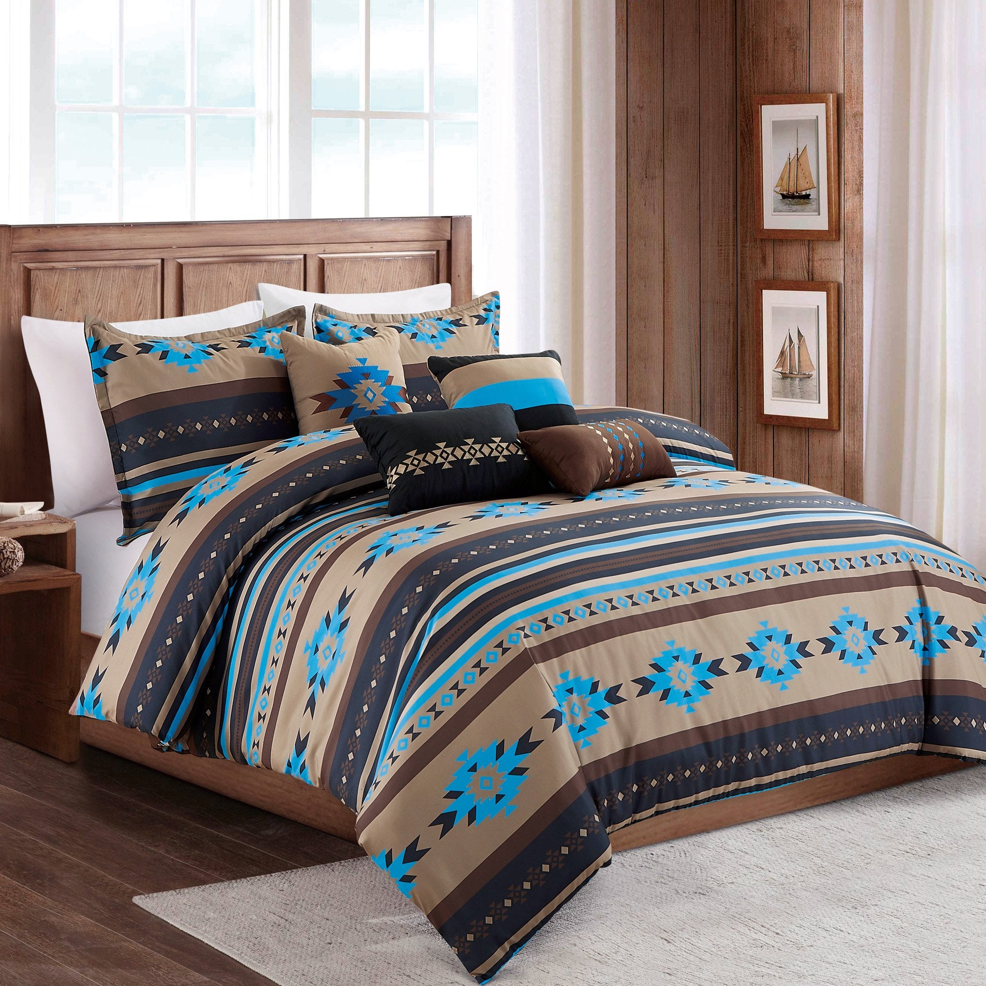 Southwestern Aztec Cabin Comforter Set - 7 Piece Set - 2 Colors