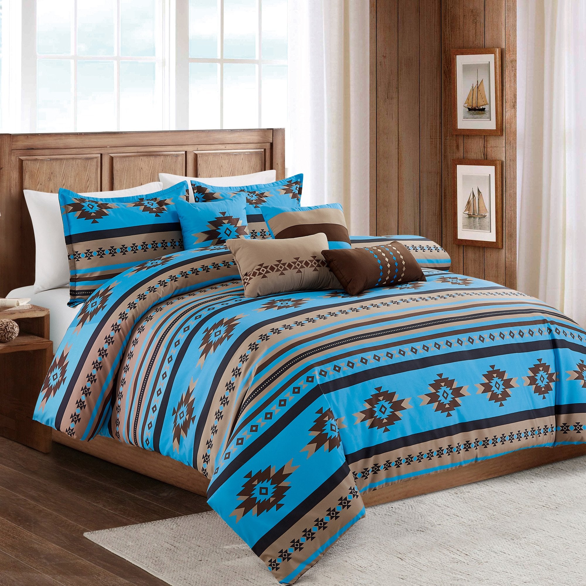 Southwestern Aztec Cabin Comforter Set - 7 Piece Set - 2 Colors