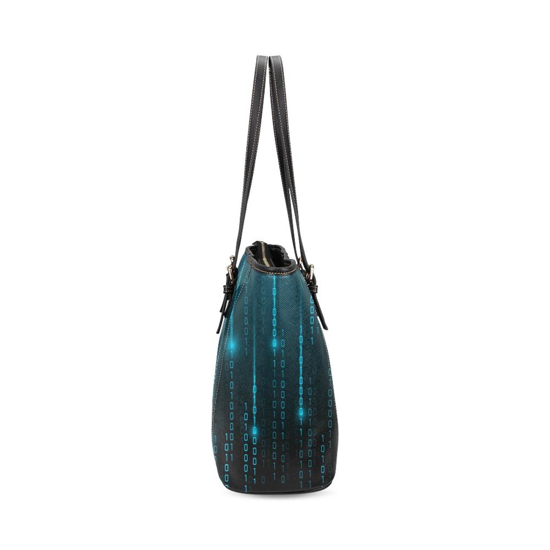 Large Leather Tote Shoulder Bag -  Black And Blue Matrix Pattern