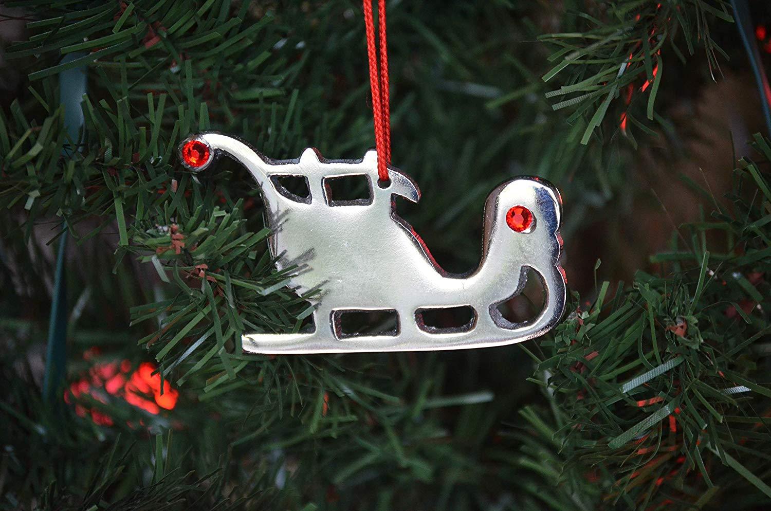 Sleigh Christmas Tree Ornament Decorations Set of 4