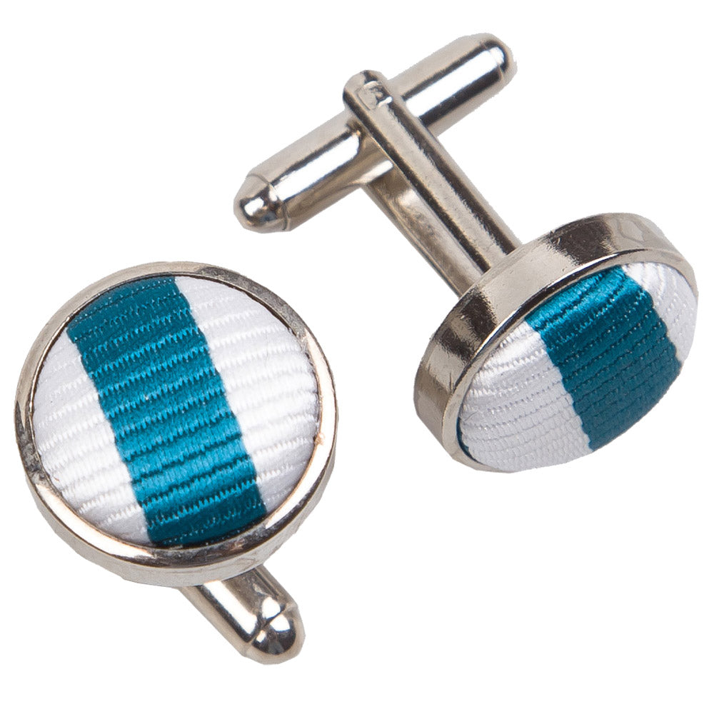 Thin Stripe Cufflinks - White & Teal