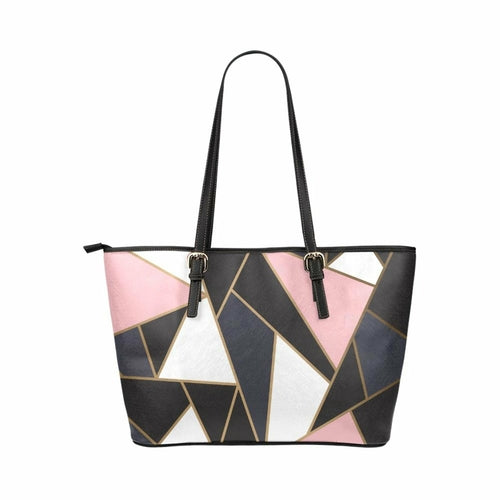 Large Leather Tote Shoulder Bag - Black And Pink Pattern B3554172