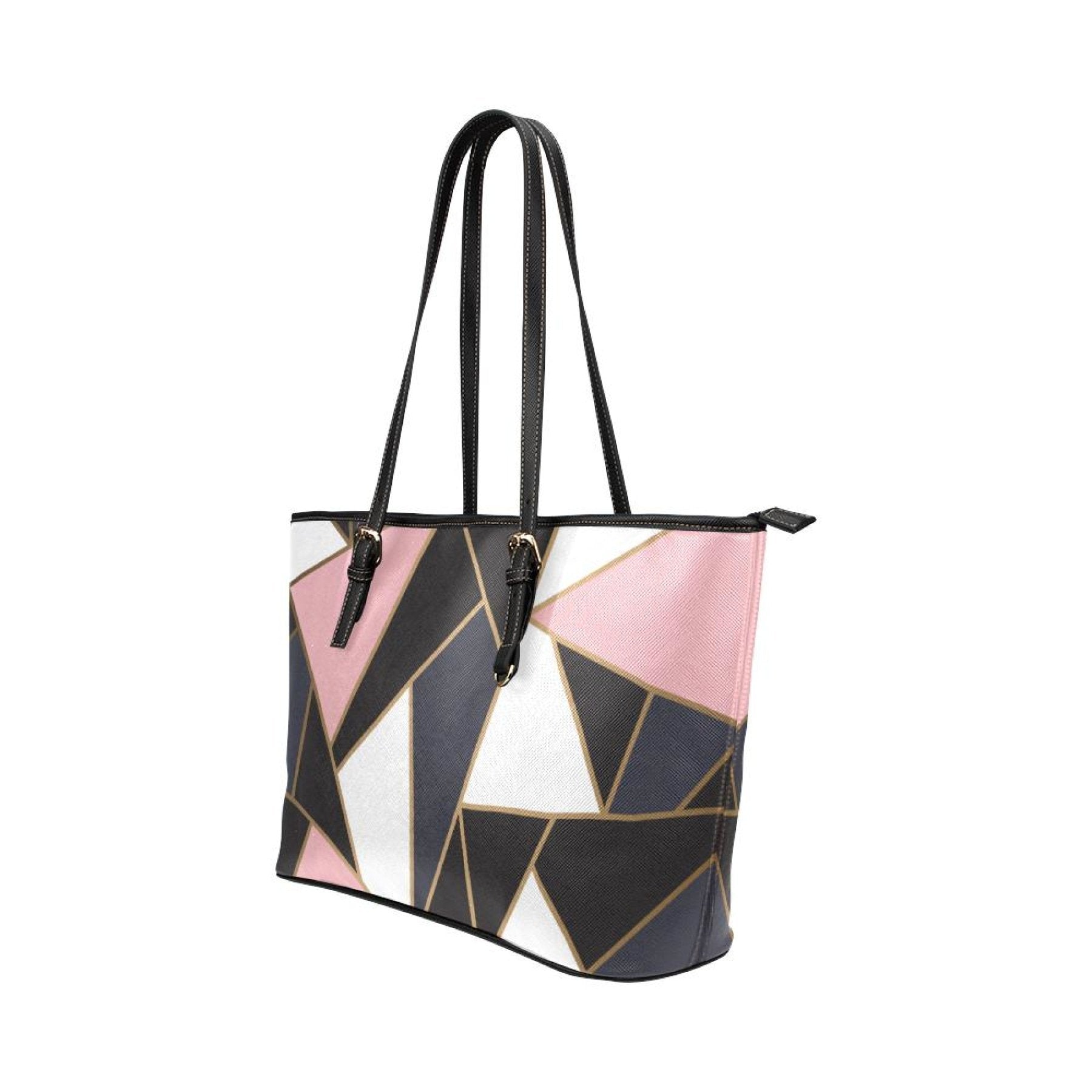 Large Leather Tote Shoulder Bag - Black And Pink Pattern B3554172