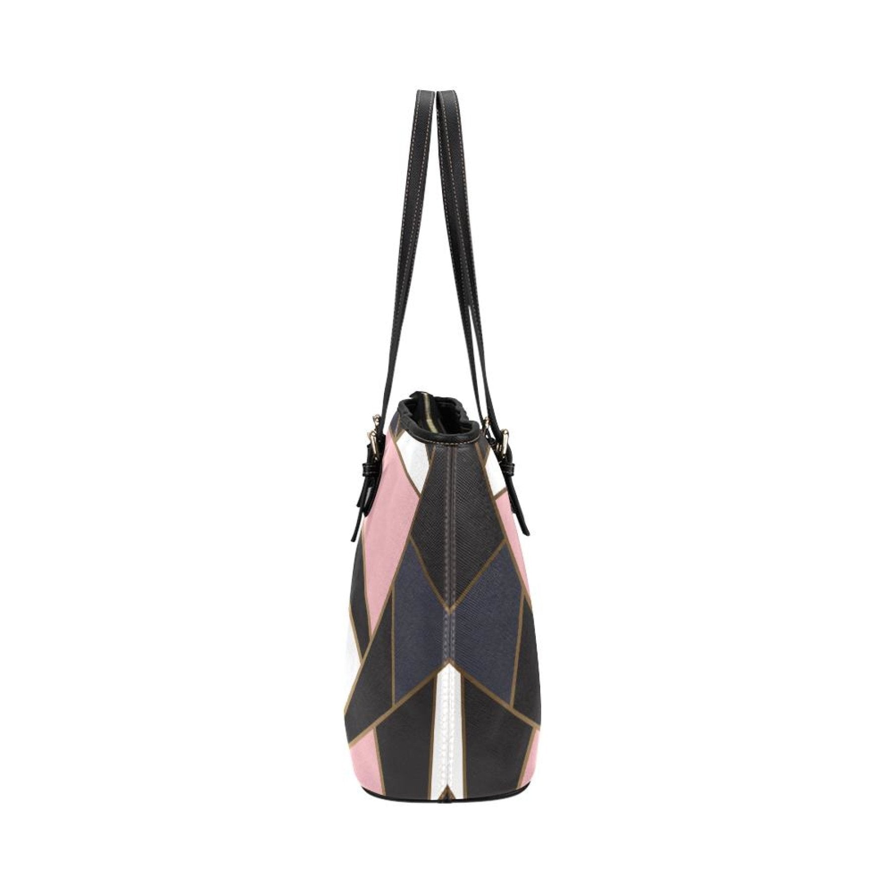 Large Leather Tote Shoulder Bag - Black And Pink Pattern B3554172