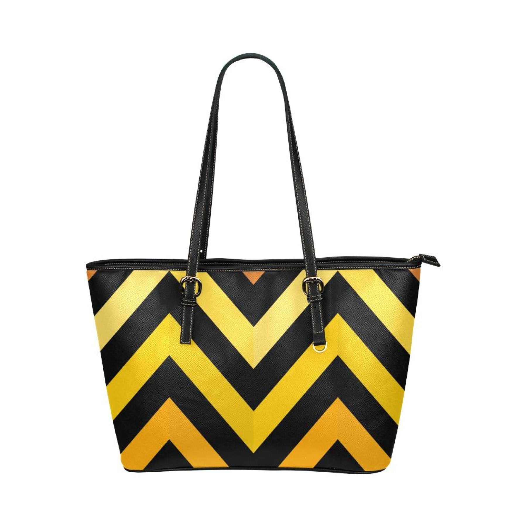 Large Leather Tote Shoulder Bag -  Yellow And Black Herringbone