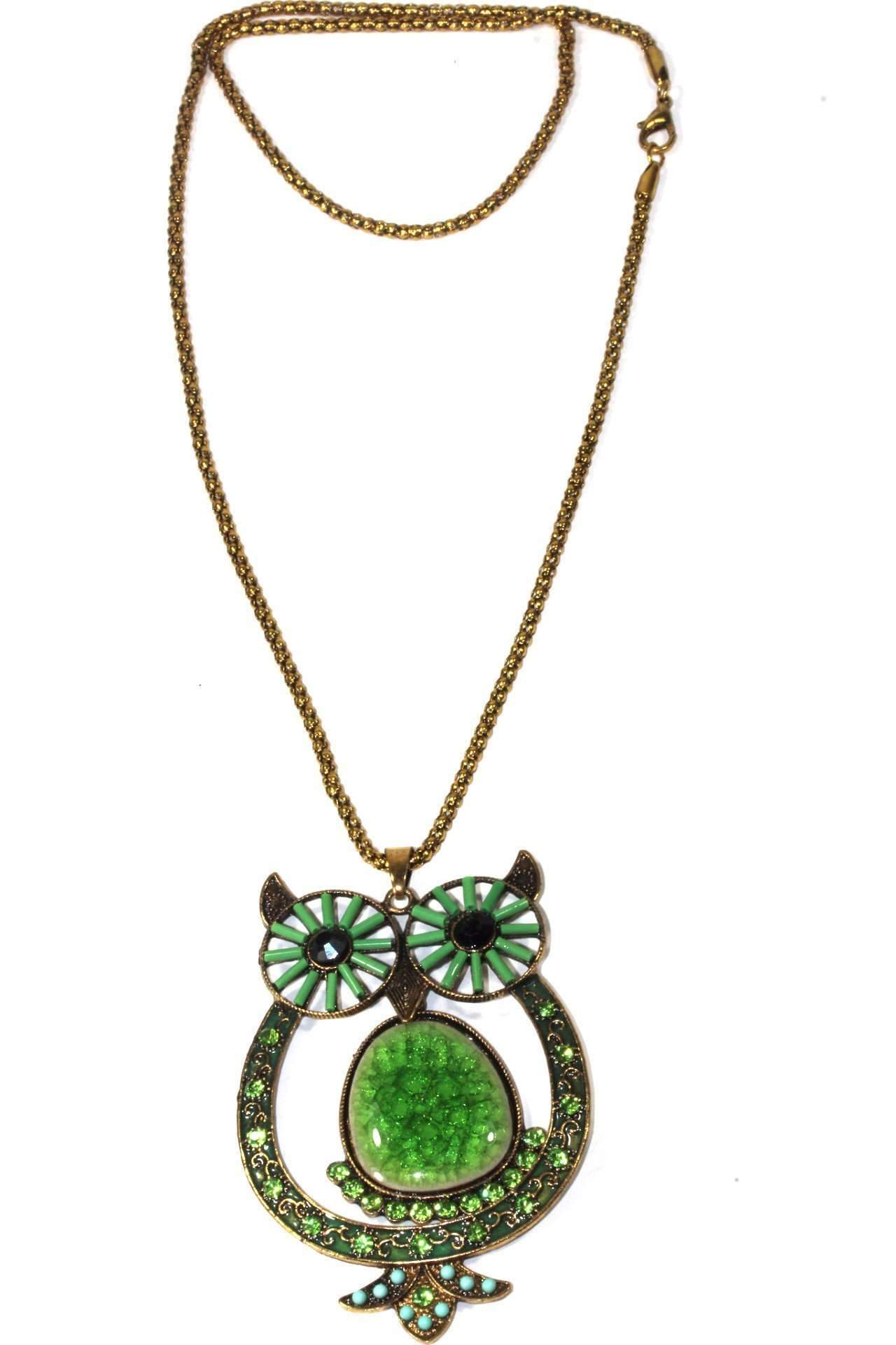 Big Owl Shimmer Pendant Necklace-3