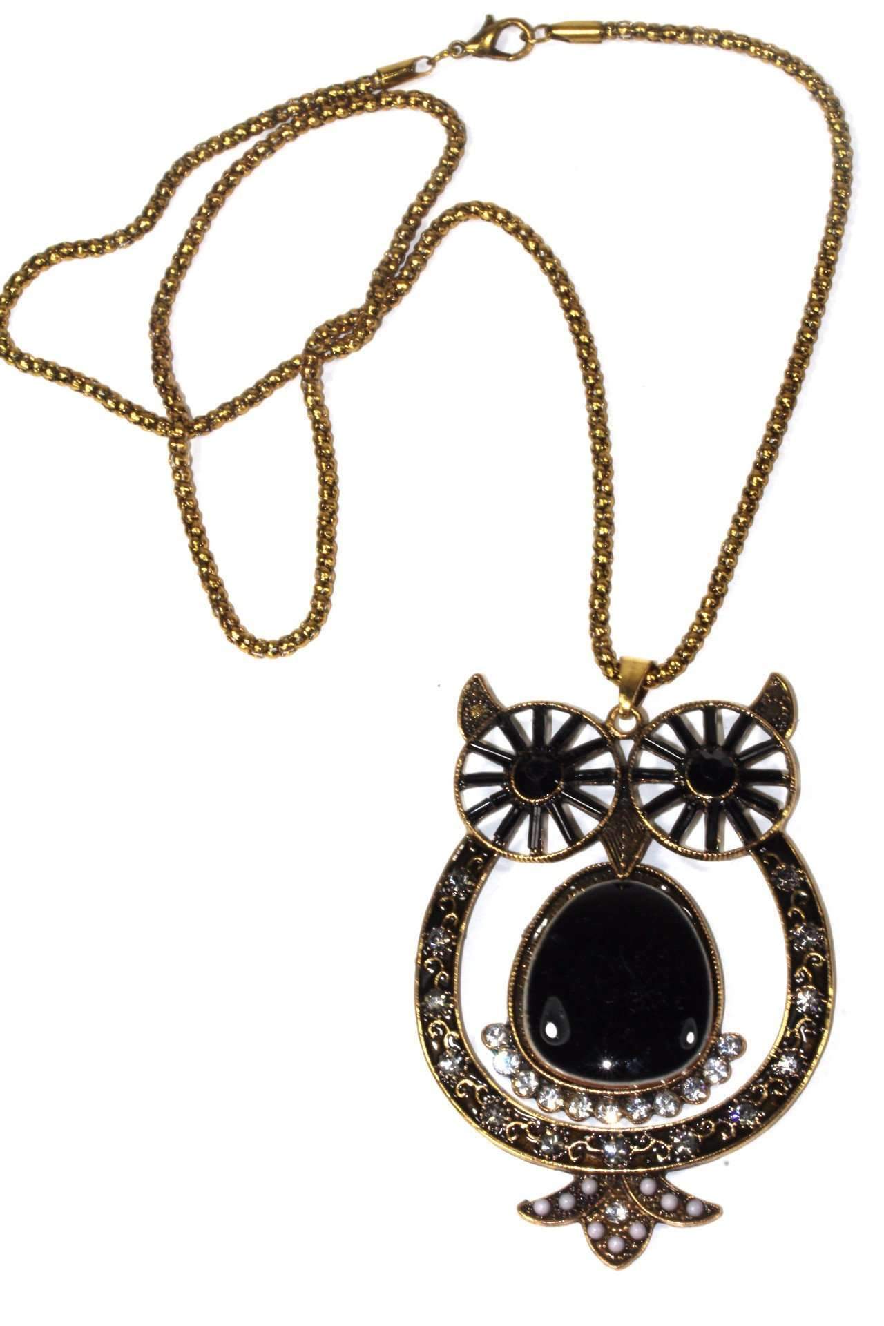 Big Owl Shimmer Pendant Necklace-0