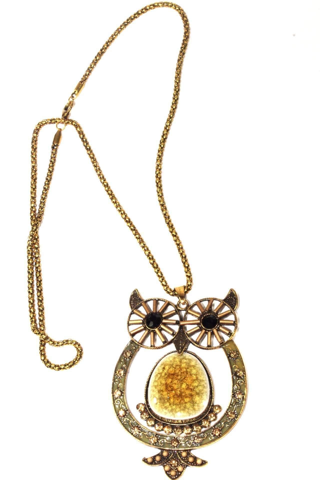 Big Owl Shimmer Pendant Necklace-5