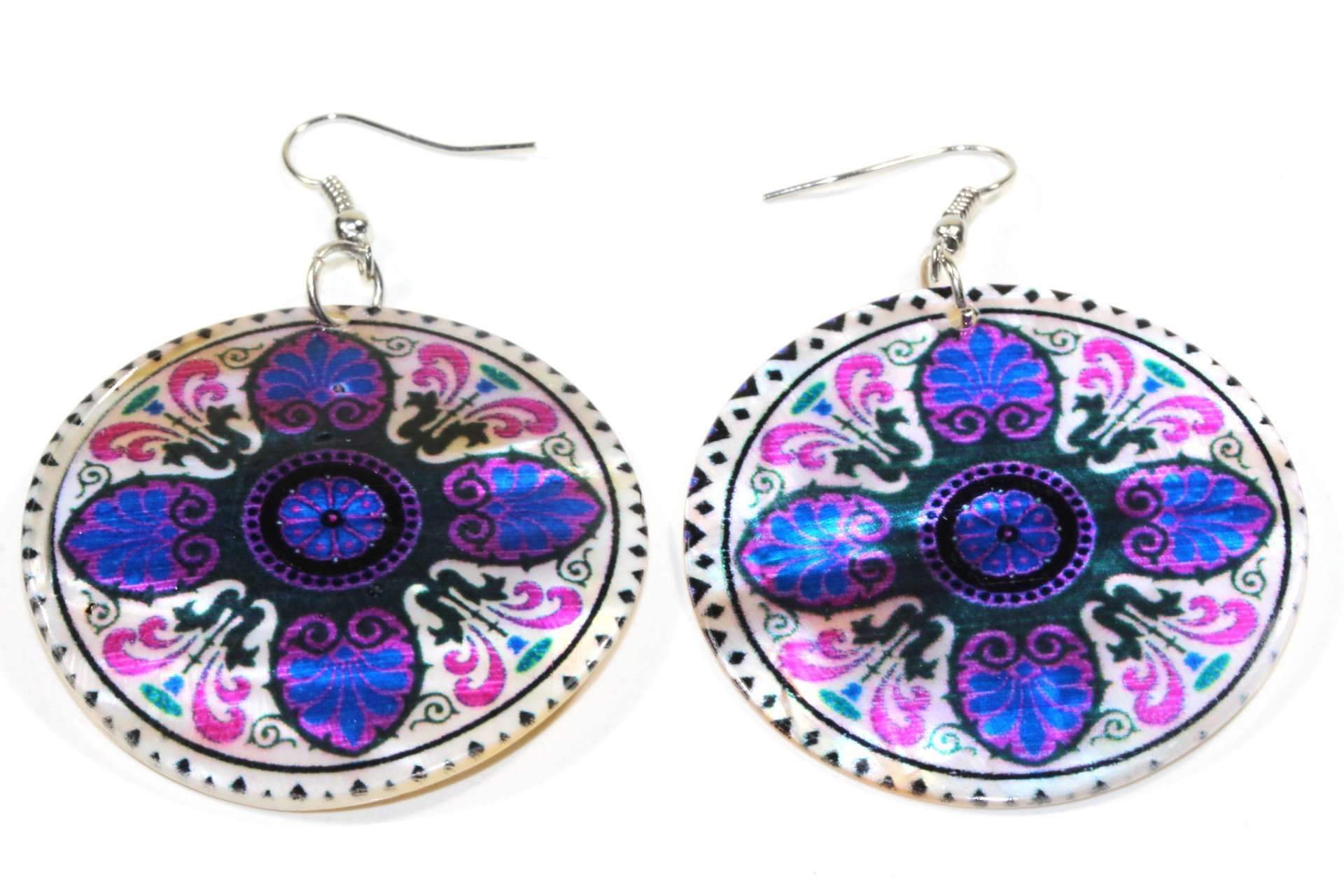 Mandala Chakra Art Mother Of Pearl Earrings-0