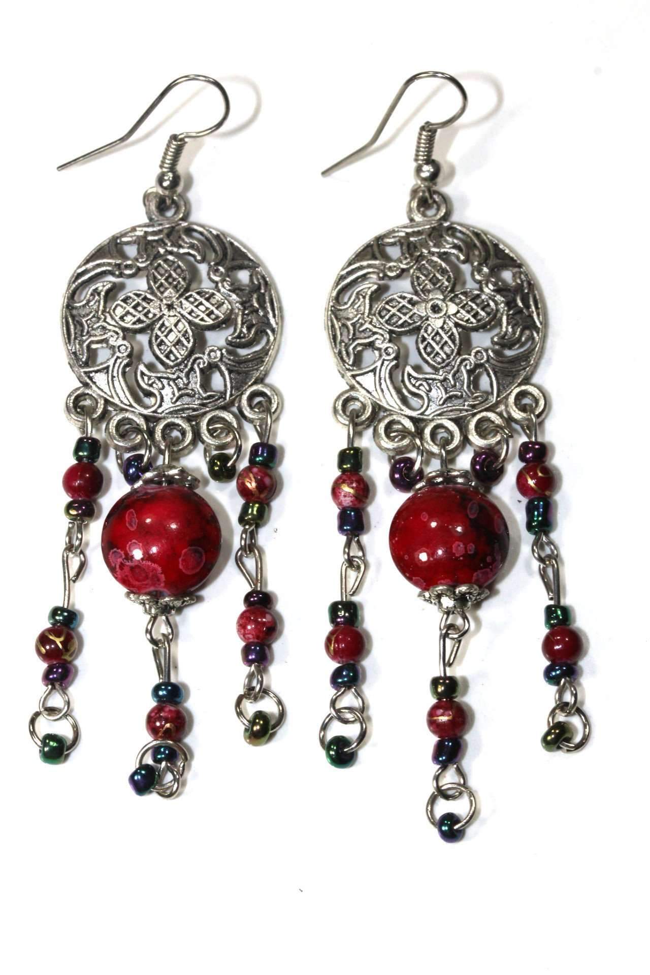 Flower Medallion & Grand Bead Dangler Earrings-0