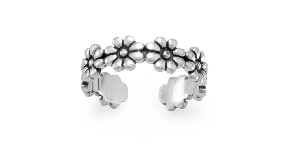 Sterling Silver Flower Toe Ring Adjustable-0